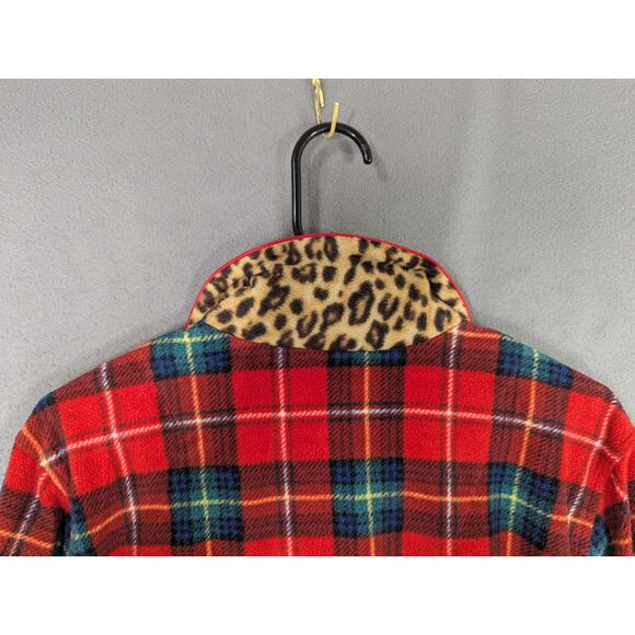 Lauren Ralph Lauren Women’s Red Plaid Leopard Trim Fleece Pajamas Large Crest - Picture 10 of 16